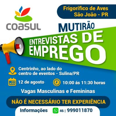 Oportunidade de Emprego em Sulina!