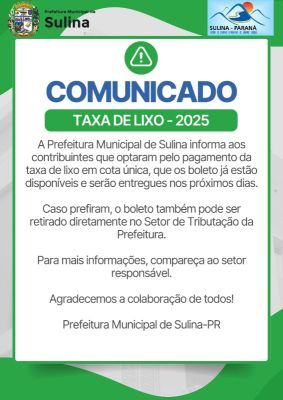 COMUNICADO OFICIAL ? TAXA DE LIXO 2025