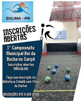 Inscrições Campeonato Municipal de Bocha no Carpê e de Bolão